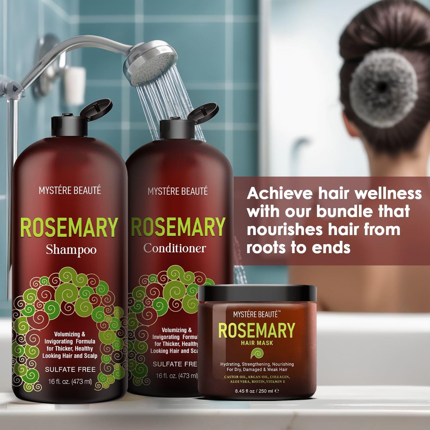 Rosemary Shampoo and Conditioner Set 16 fl oz Each Plus Hair Mask 8.45 fl oz Bundle