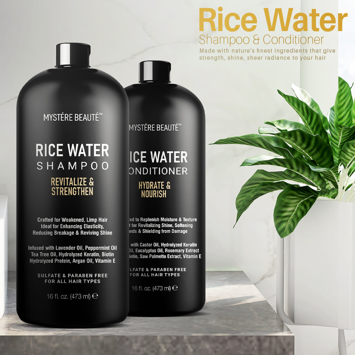 Rice Water Shampoo and Conditioner Set