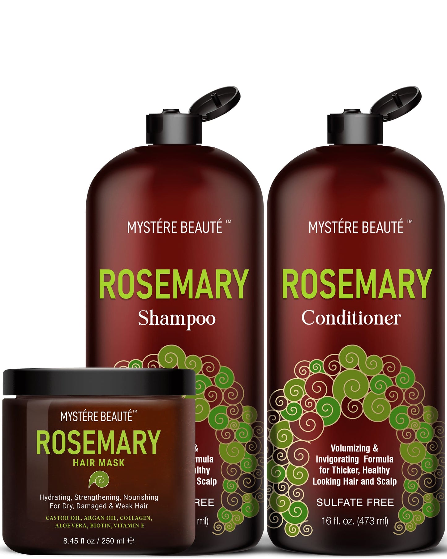 Rosemary Shampoo and Conditioner Set 16 fl oz Each Plus Hair Mask 8.45 fl oz Bundle